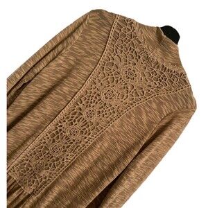 Boho L Beige Long Cardigan, Bohemian Cottagecore Sweater, Crochet Back Detail C5